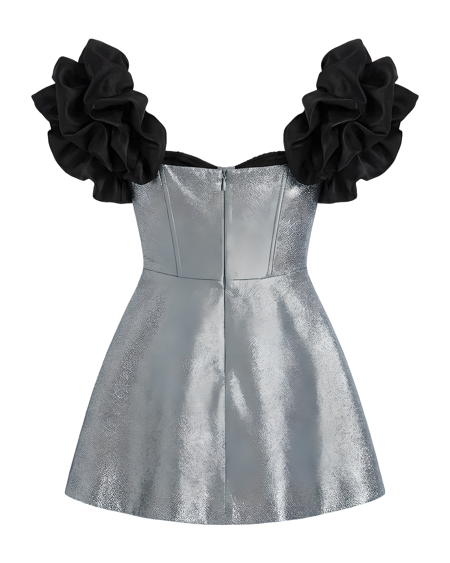 Metallic Corset Ruffle Sleeve Dress
