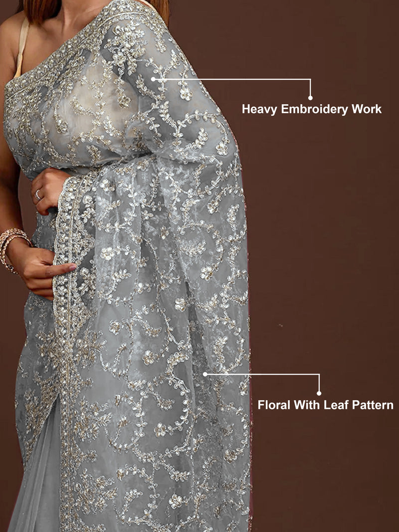 All Over Floral Embroidered Designer Saree