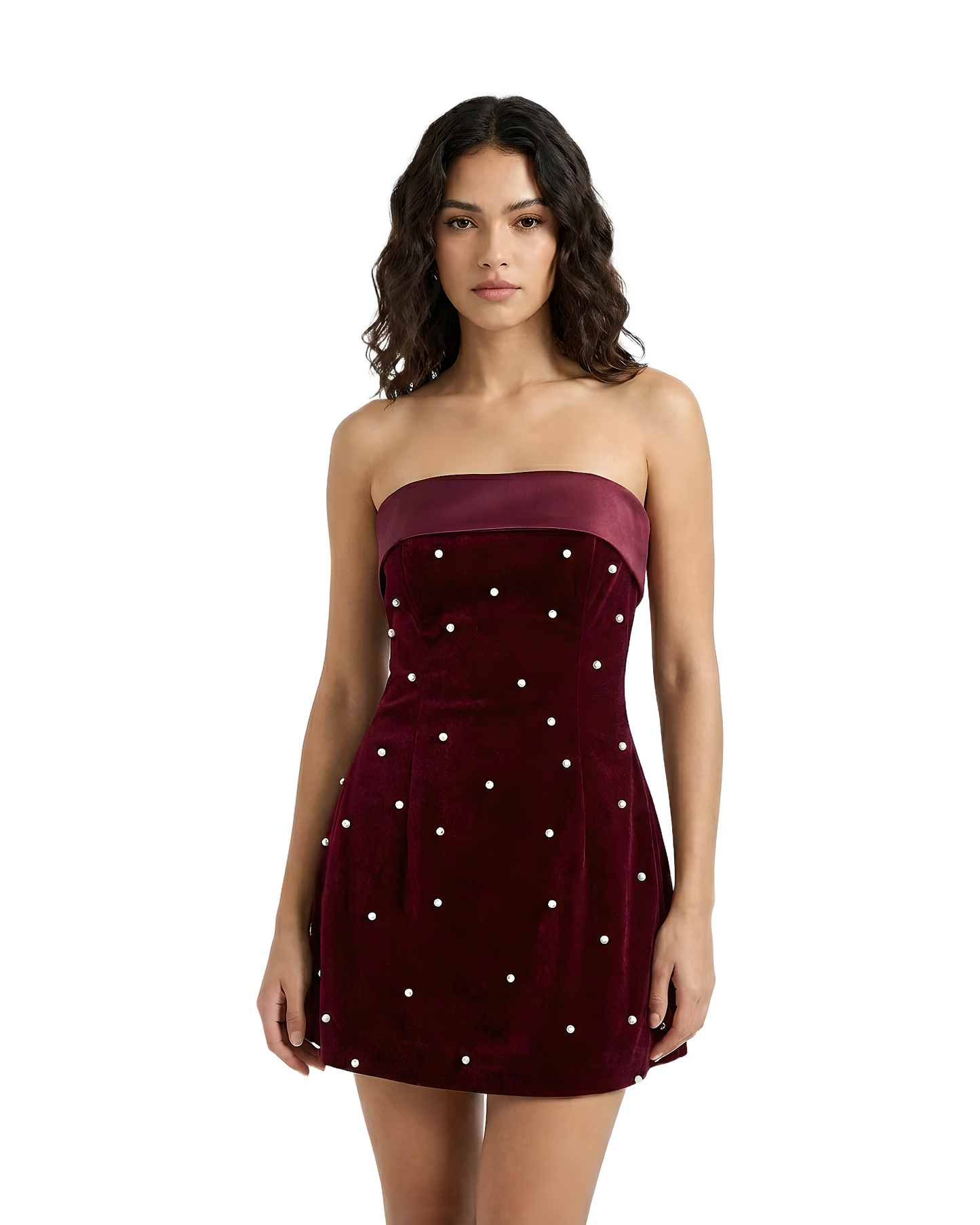 Studded Velvet Strapless Mini Dress