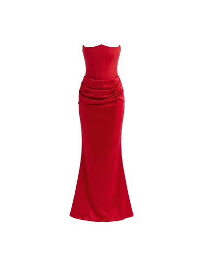 Strapless Satin Corset Maxi Dress