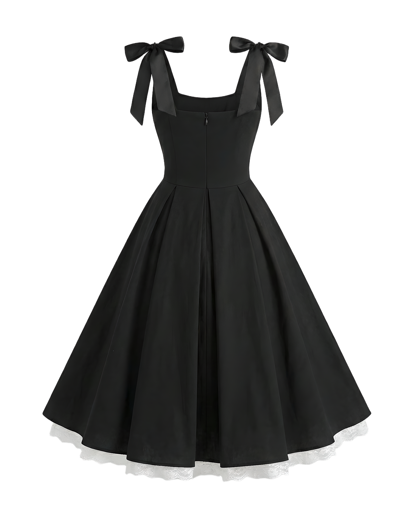 Ribbon Strap Black Midi Dress