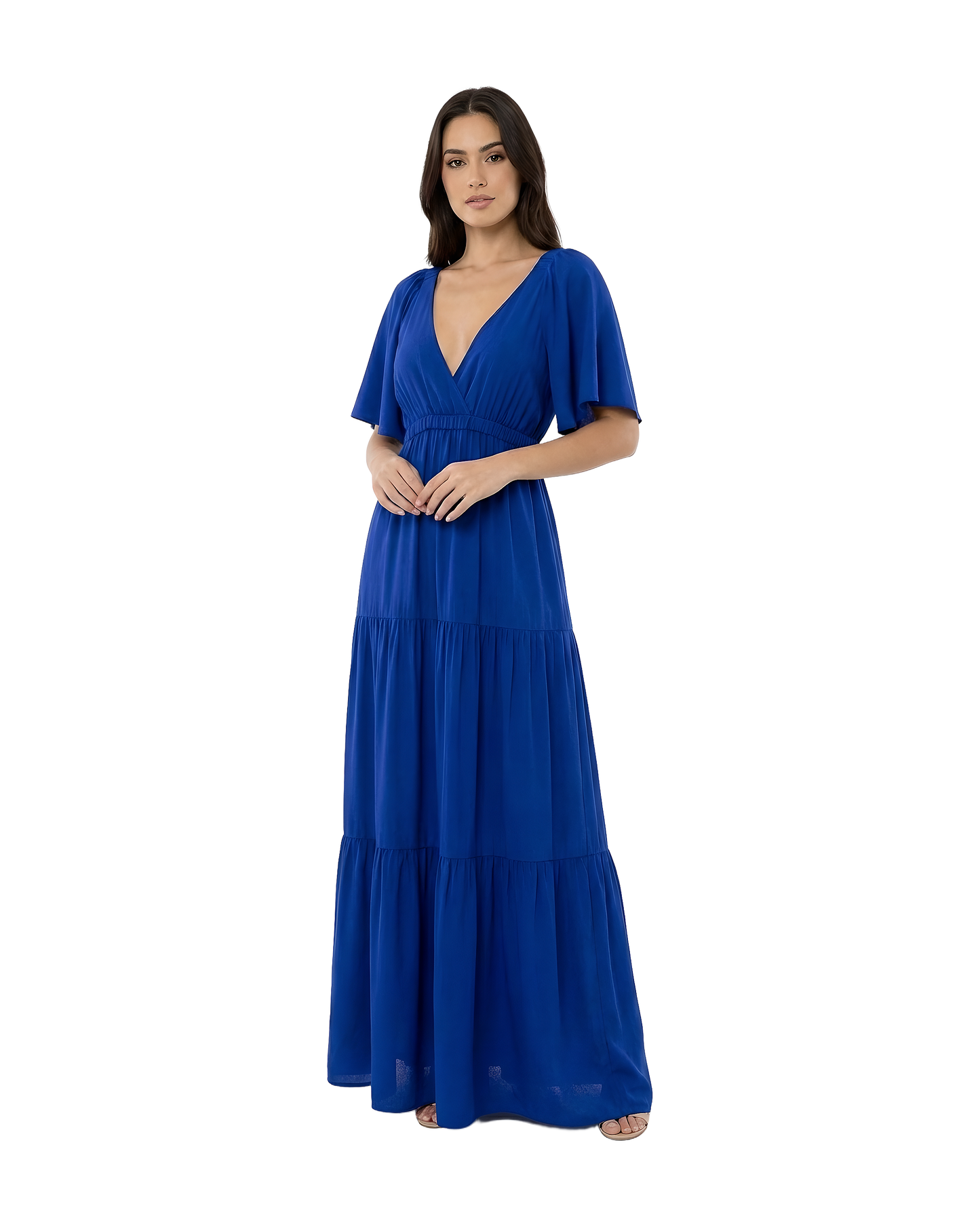 Deep V Tiered Maxi Dress