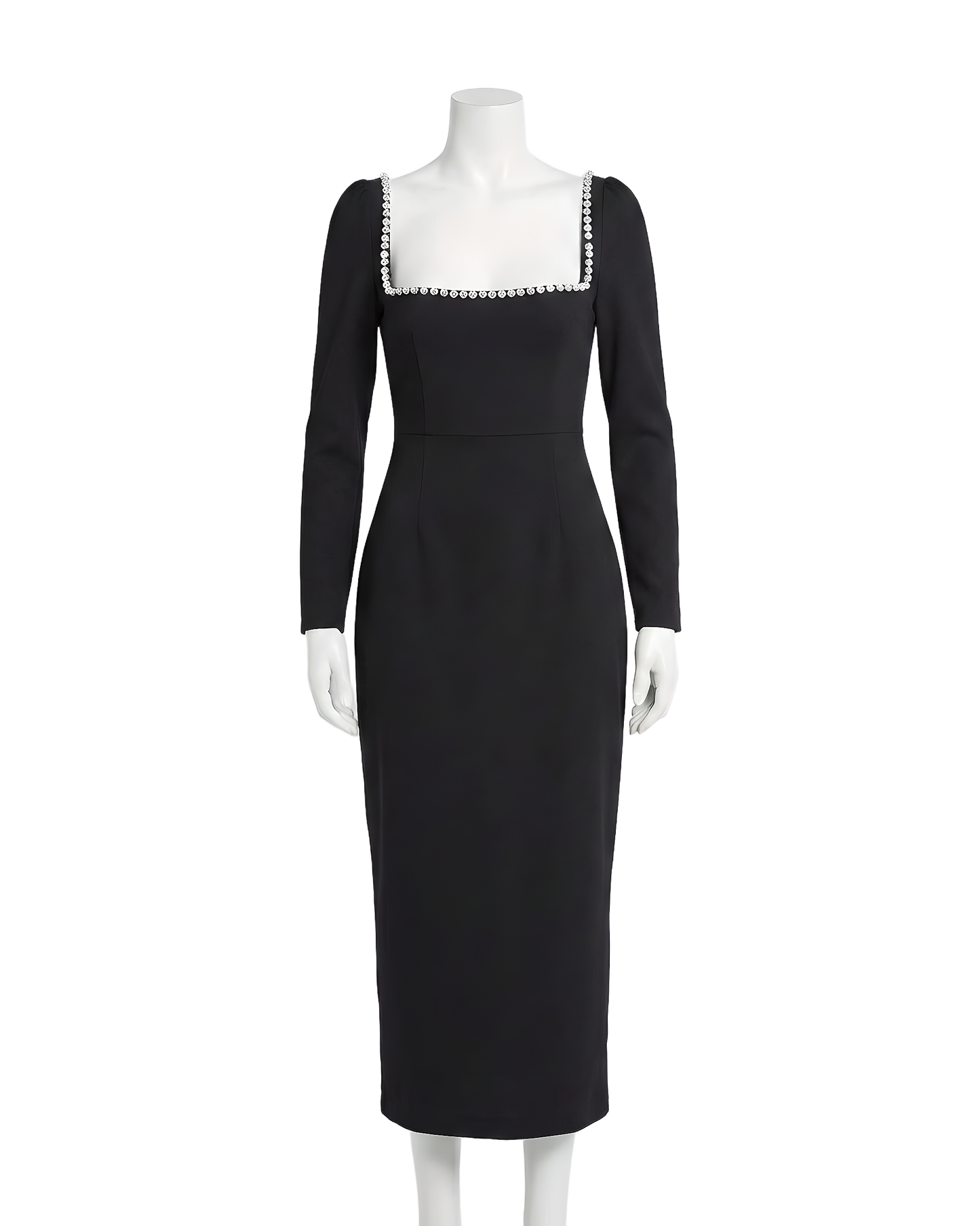Crystal Trim Square Neck Dress