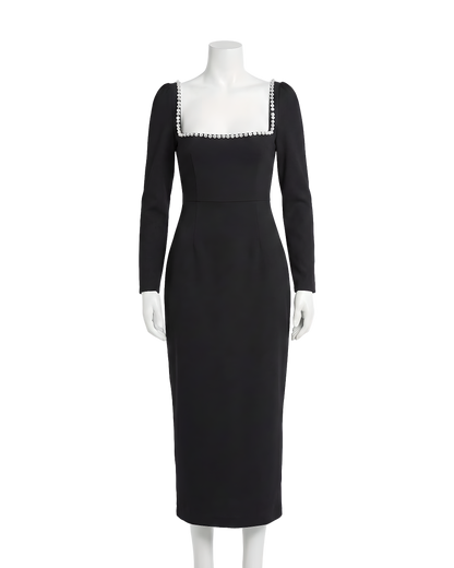 Crystal Trim Square Neck Dress