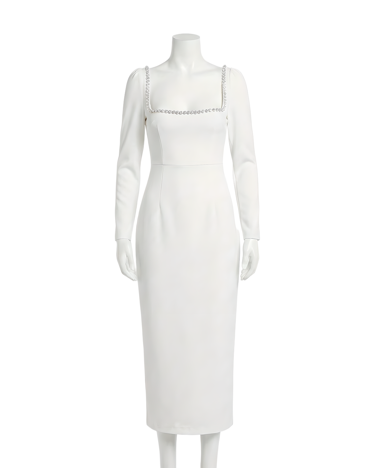 Crystal Trim Square Neck Dress