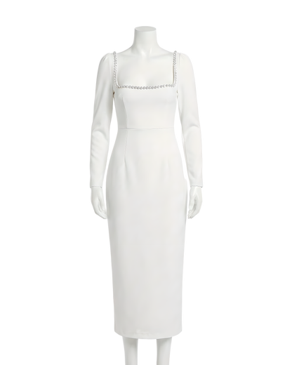 Crystal Trim Square Neck Dress