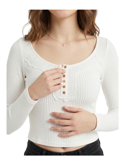 Ribbed Button Knit Crop Top