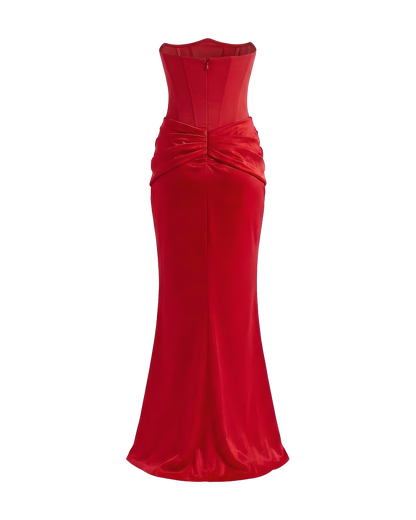 Strapless Satin Corset Maxi Dress