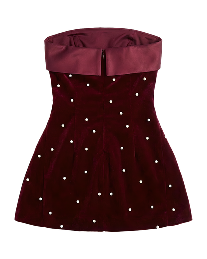 Studded Velvet Strapless Mini Dress