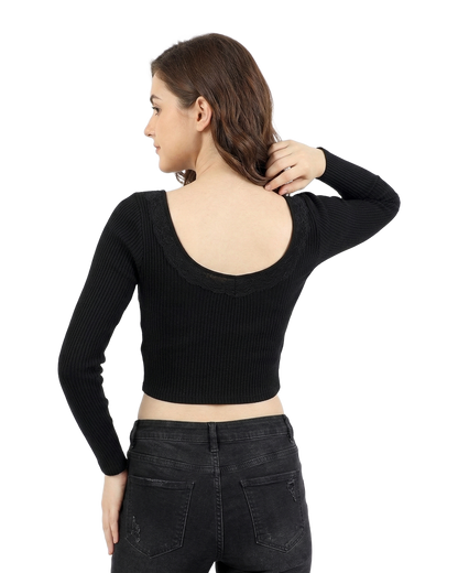 Ribbed Button Knit Crop Top