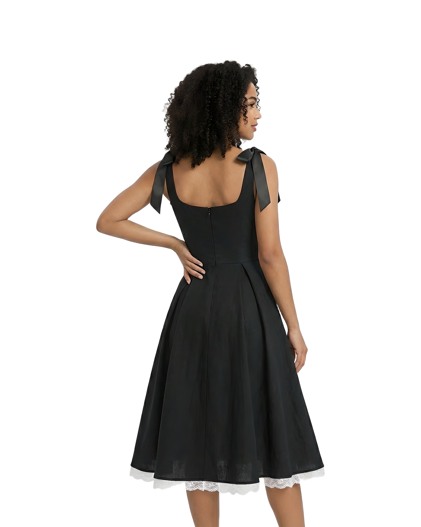 Ribbon Strap Black Midi Dress