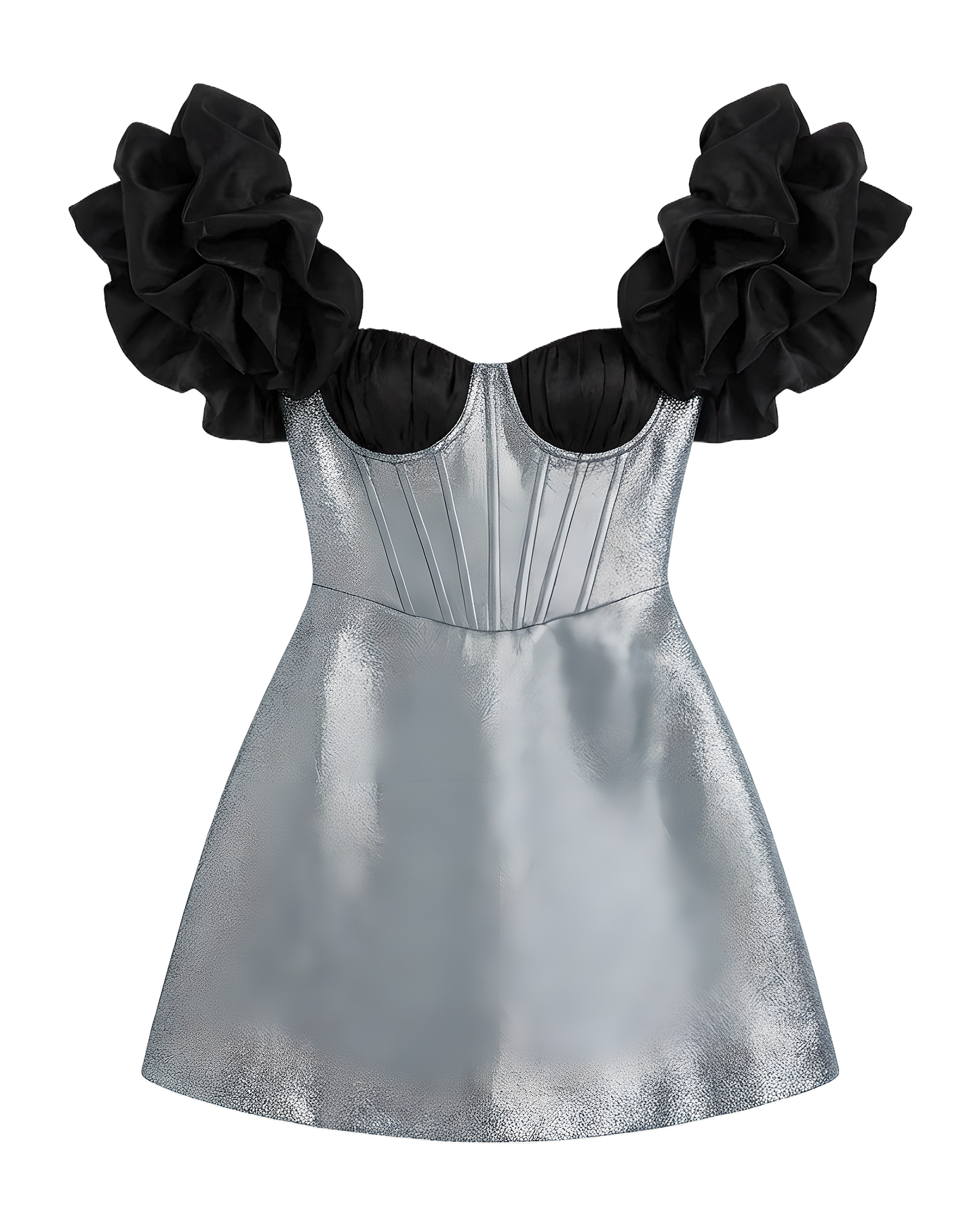 Metallic Corset Ruffle Sleeve Dress