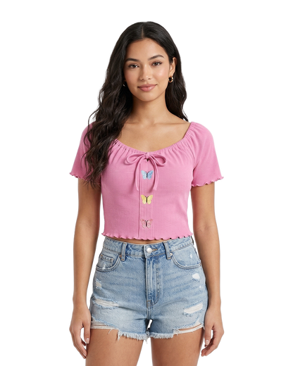 Butterfly Tie Front Crop Top