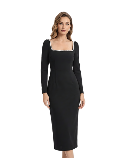Crystal Trim Square Neck Dress