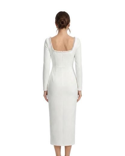 Crystal Trim Square Neck Dress
