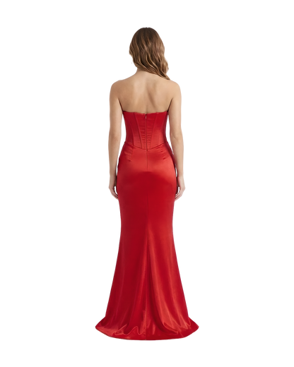 Strapless Satin Corset Maxi Dress