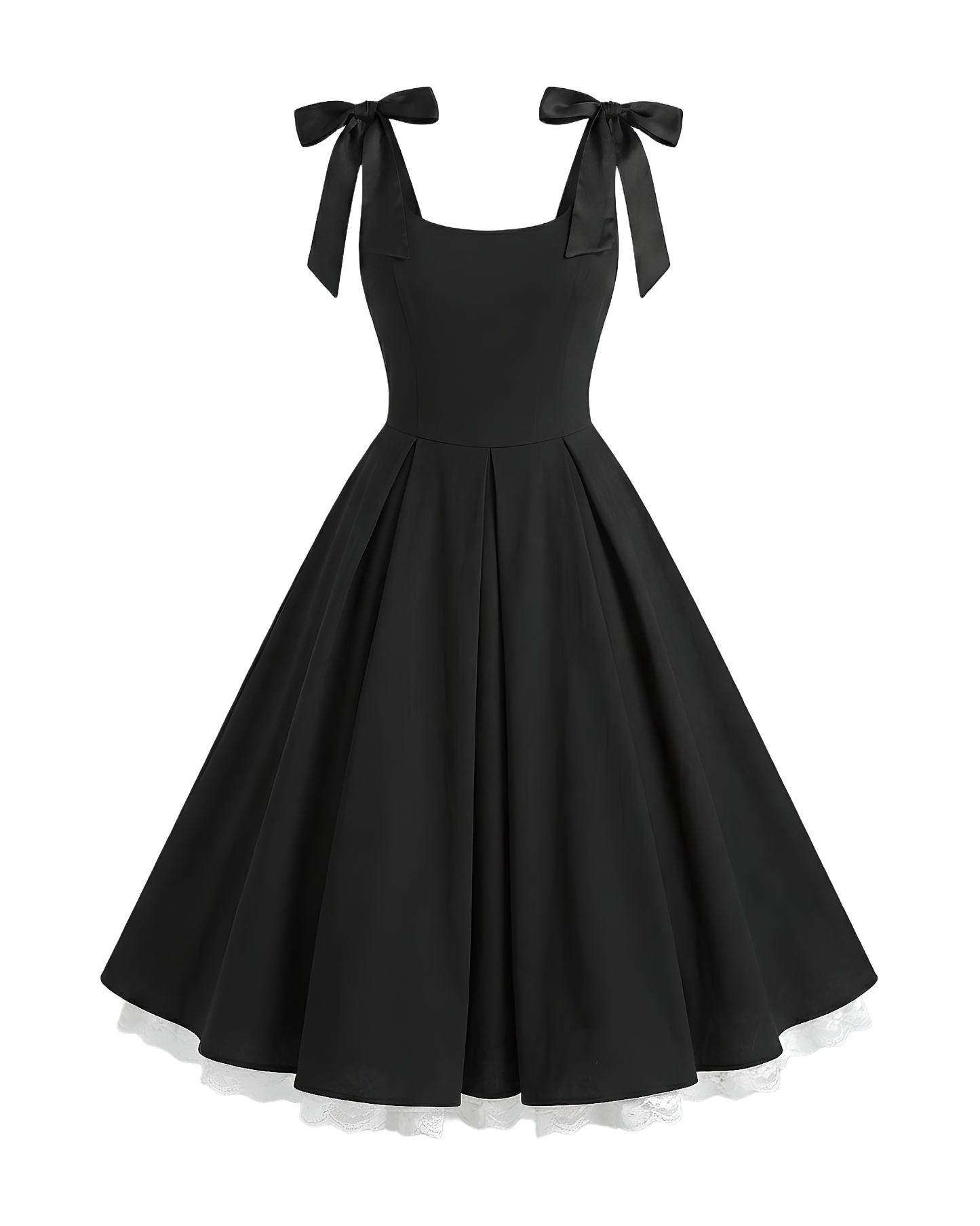 Ribbon Strap Black Midi Dress