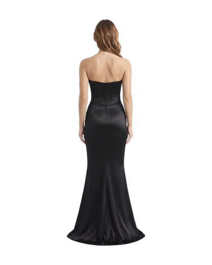 Strapless Satin Corset Maxi Dress