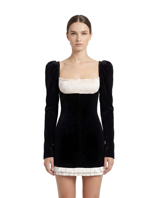 Velvet Puff Sleeve Mini Dress