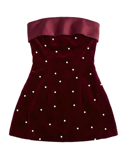 Studded Velvet Strapless Mini Dress