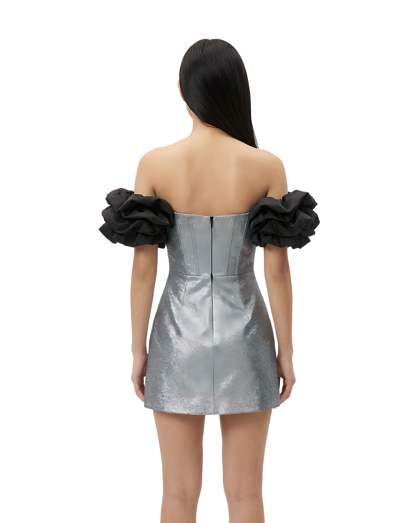 Metallic Corset Ruffle Sleeve Dress