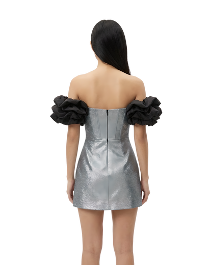 Metallic Corset Ruffle Sleeve Dress