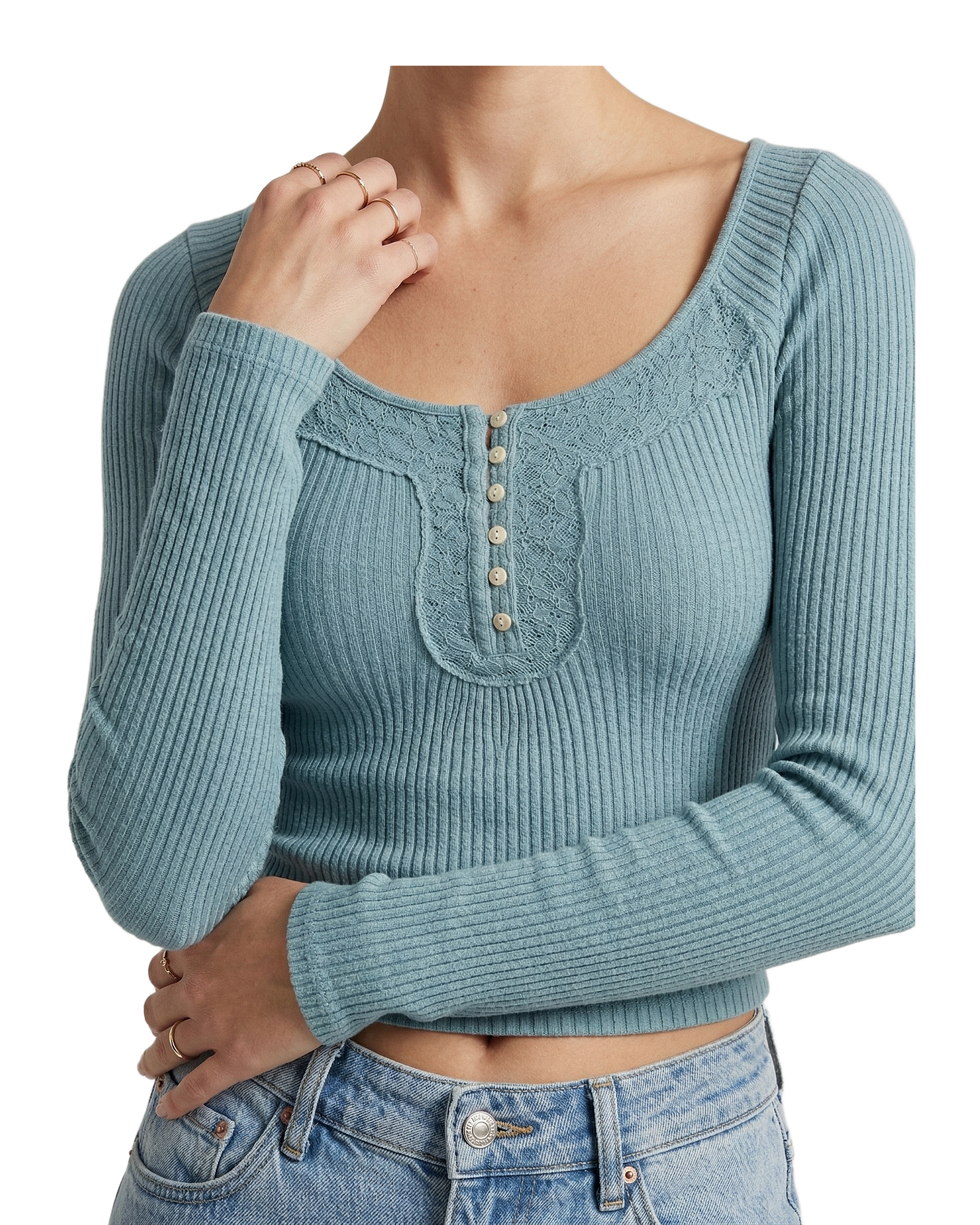 Ribbed Button Knit Crop Top