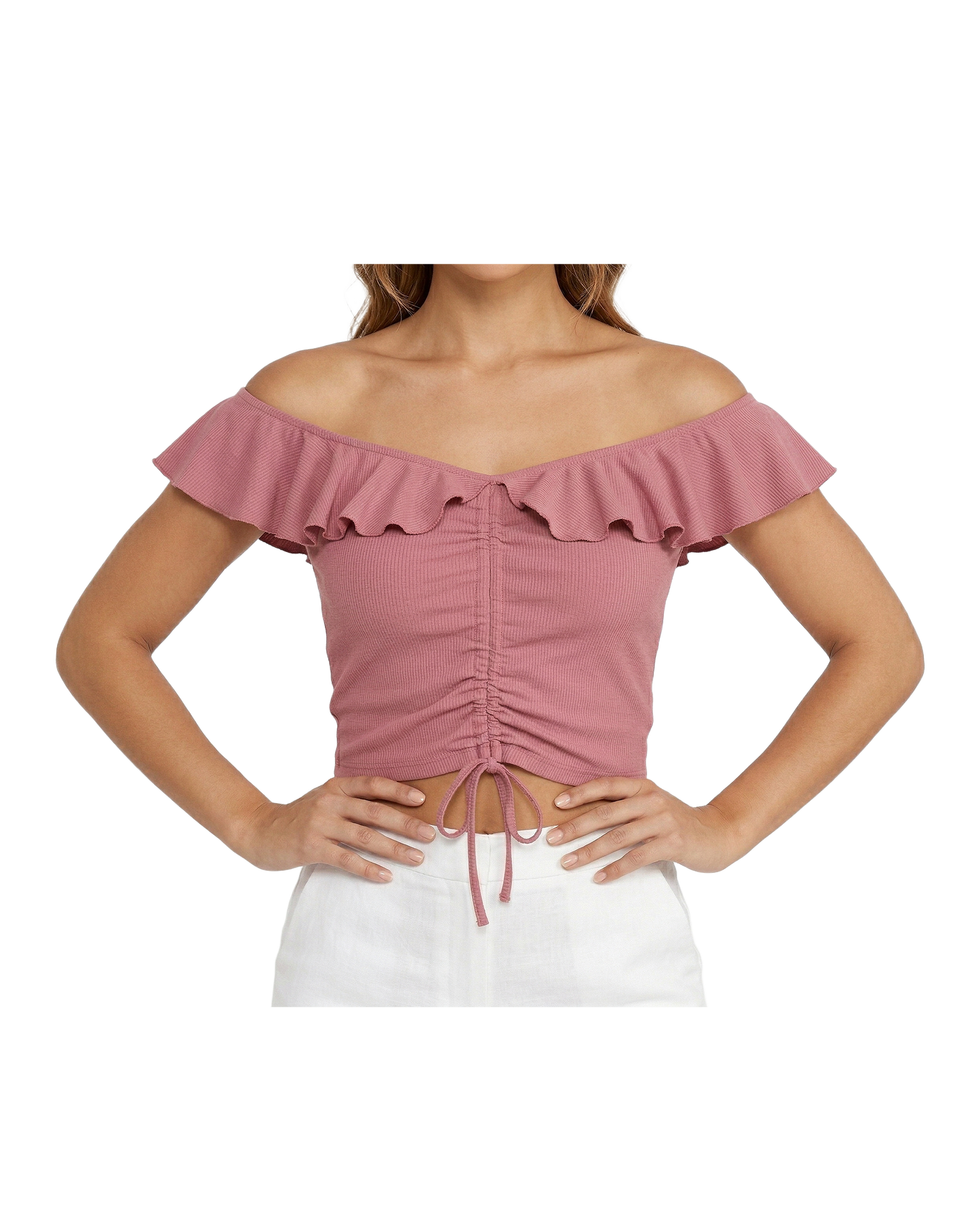 Ruched Off Shoulder Crop Top