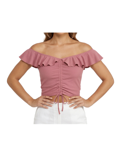 Ruched Off Shoulder Crop Top