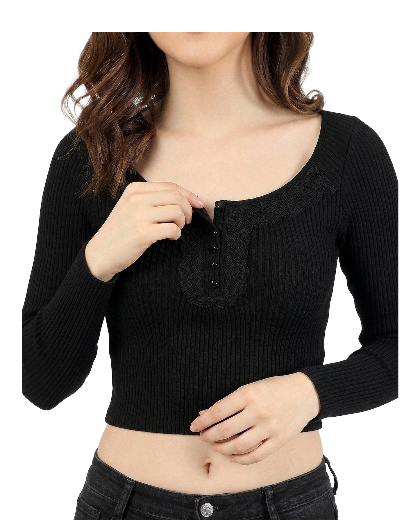 Ribbed Button Knit Crop Top