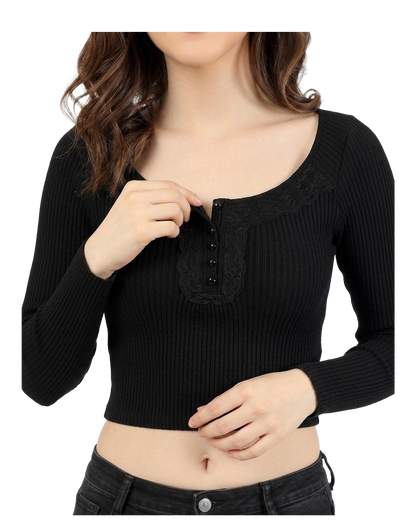 Ribbed Button Knit Crop Top