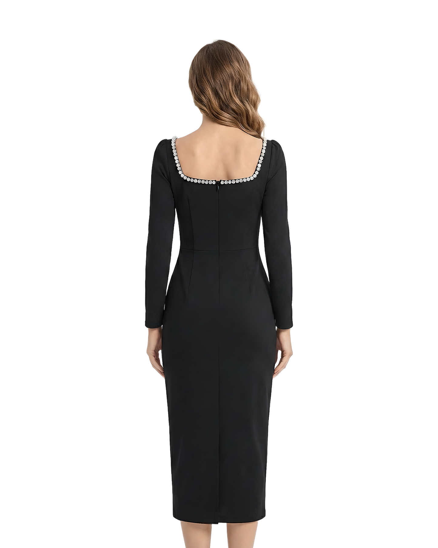 Crystal Trim Square Neck Dress