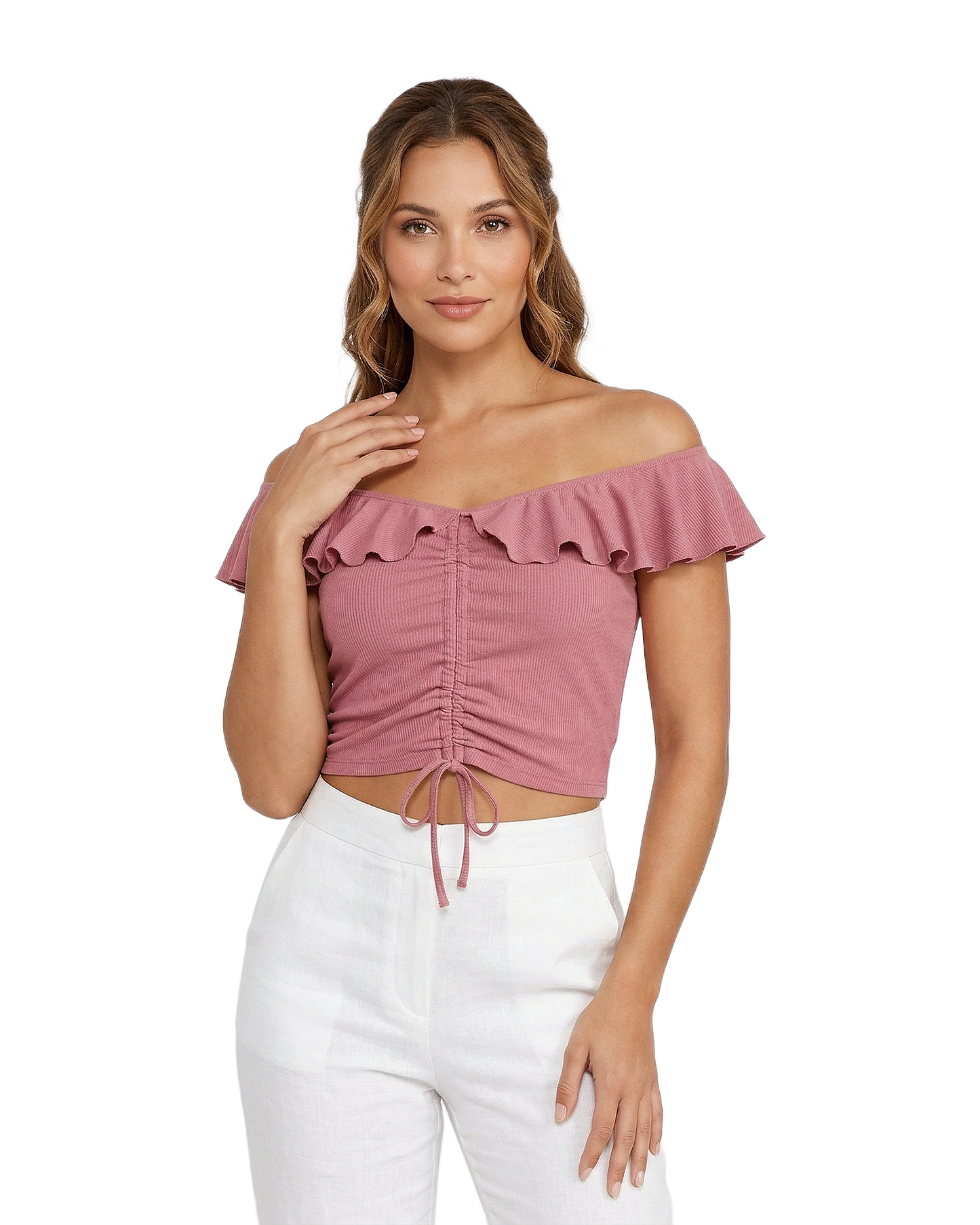 Ruched Off Shoulder Crop Top