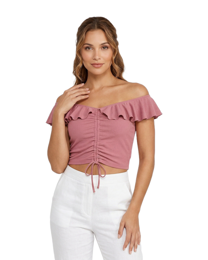 Ruched Off Shoulder Crop Top