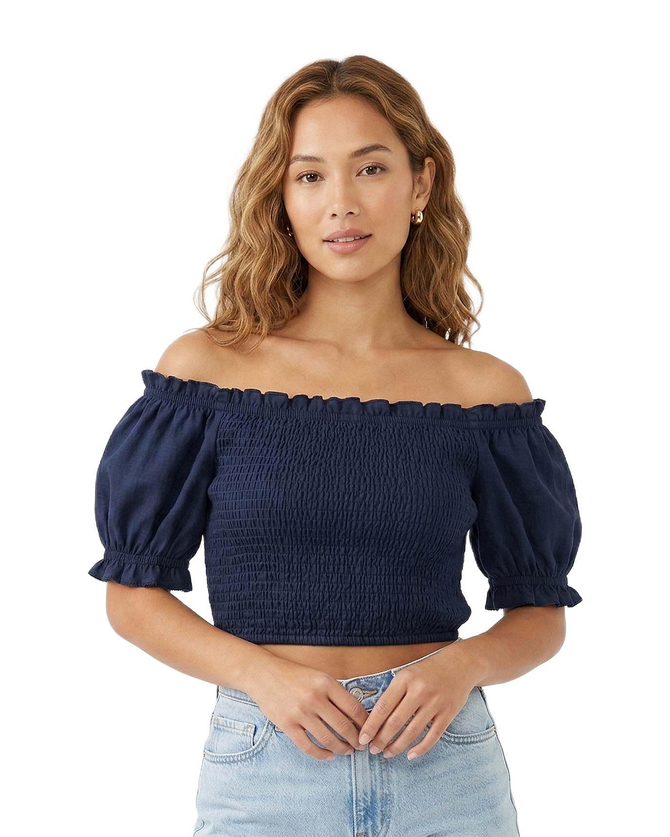 Off Shoulder Puff Sleeve Crop Top