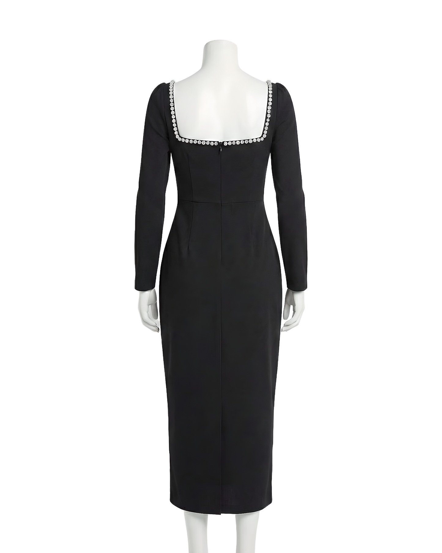 Crystal Trim Square Neck Dress