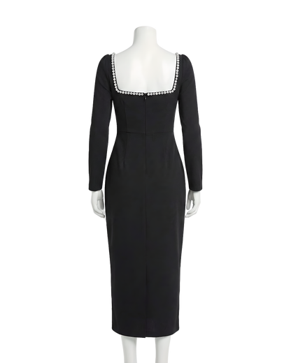 Crystal Trim Square Neck Dress
