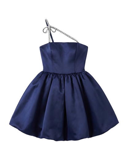 Crystal Strap One Shoulder Dress