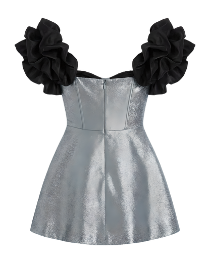 Metallic Corset Ruffle Sleeve Dress