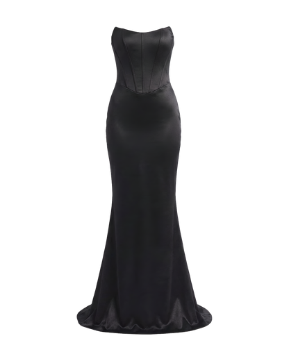 Strapless Satin Corset Maxi Dress