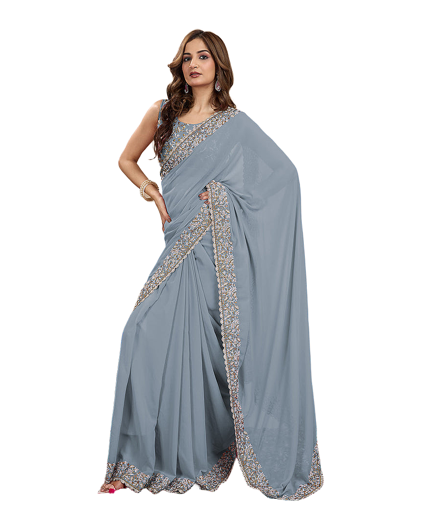 Embroidered Border Designer Saree