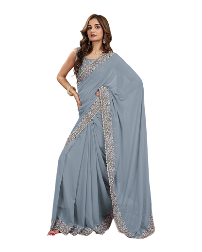 Embroidered Border Designer Saree