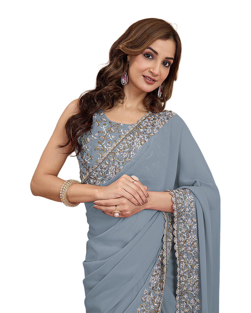 Embroidered Border Designer Saree