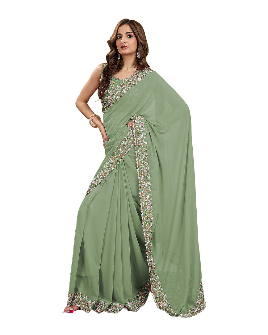 Embroidered Border Designer Saree