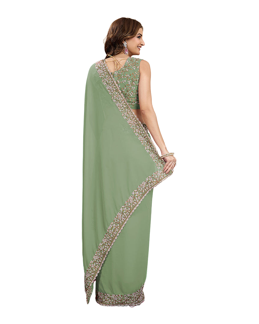 Embroidered Border Designer Saree