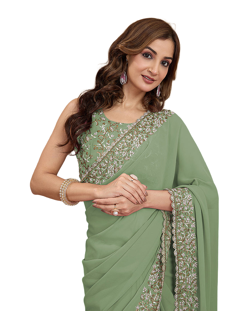 Embroidered Border Designer Saree