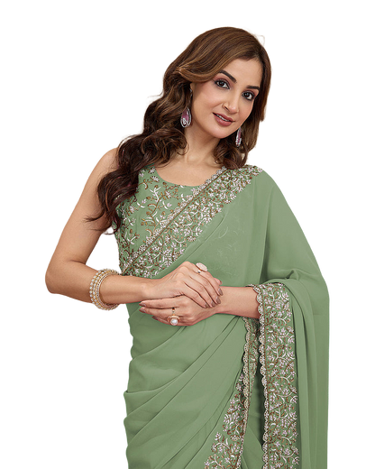 Embroidered Border Designer Saree
