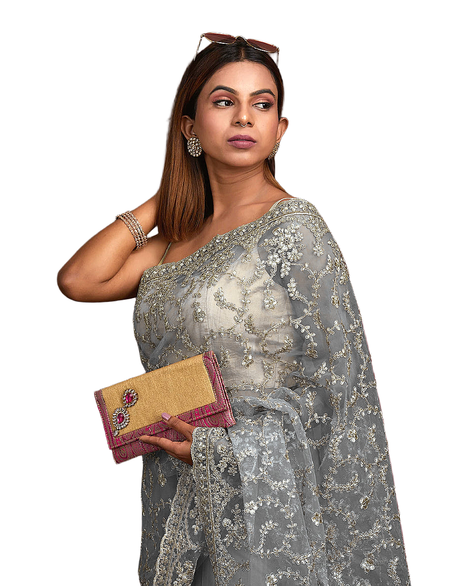 All Over Floral Embroidered Designer Saree
