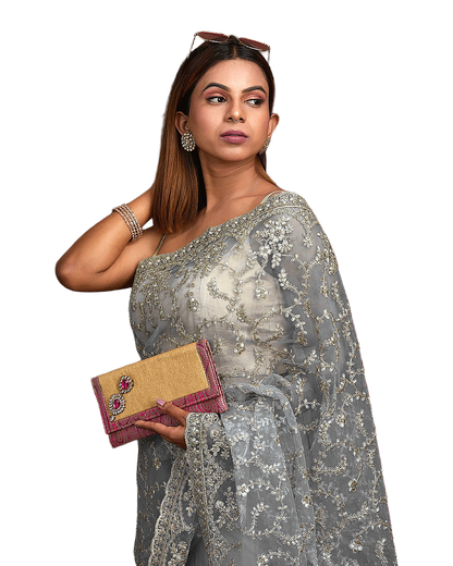 All Over Floral Embroidered Designer Saree