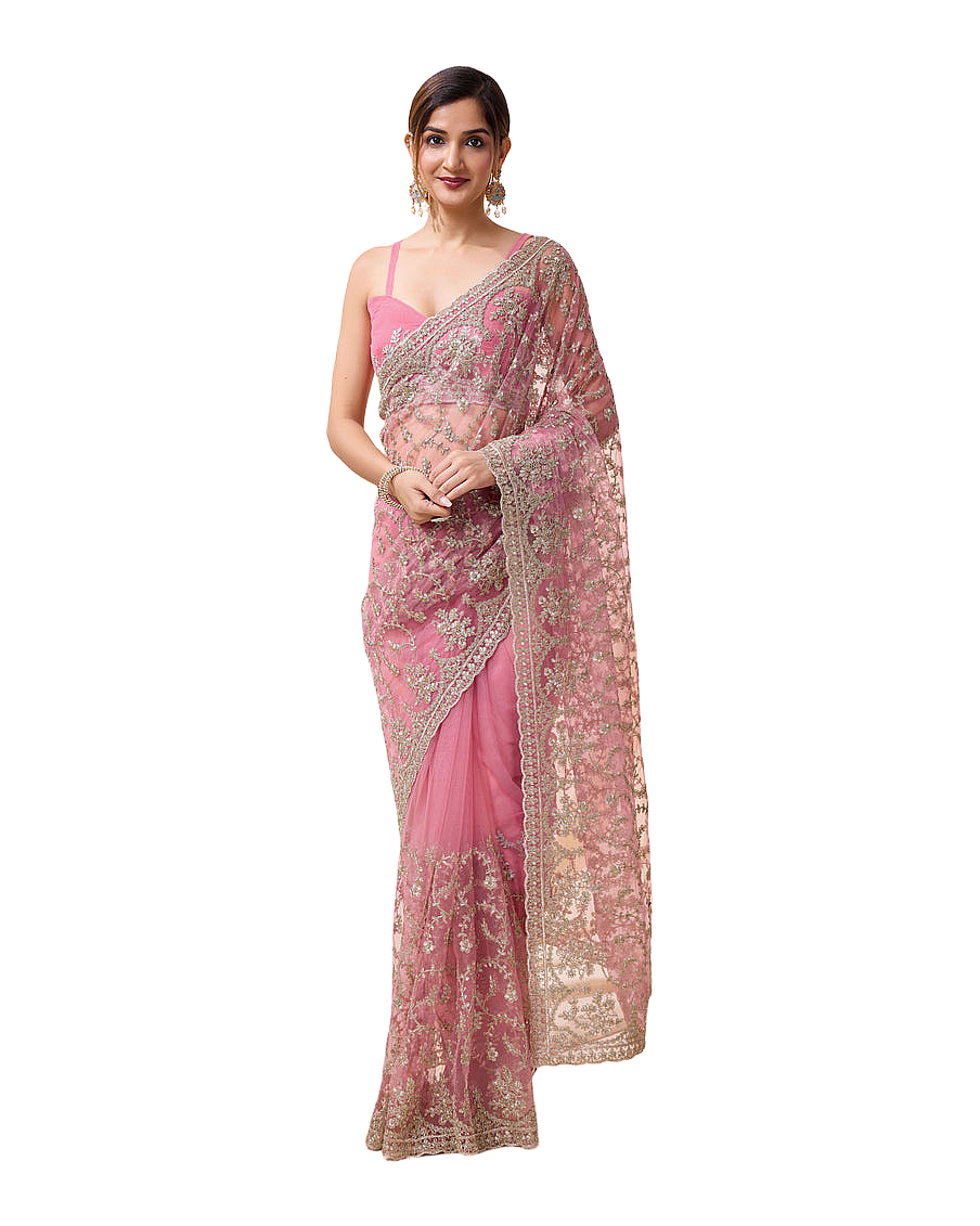 All Over Floral Embroidered Designer Saree